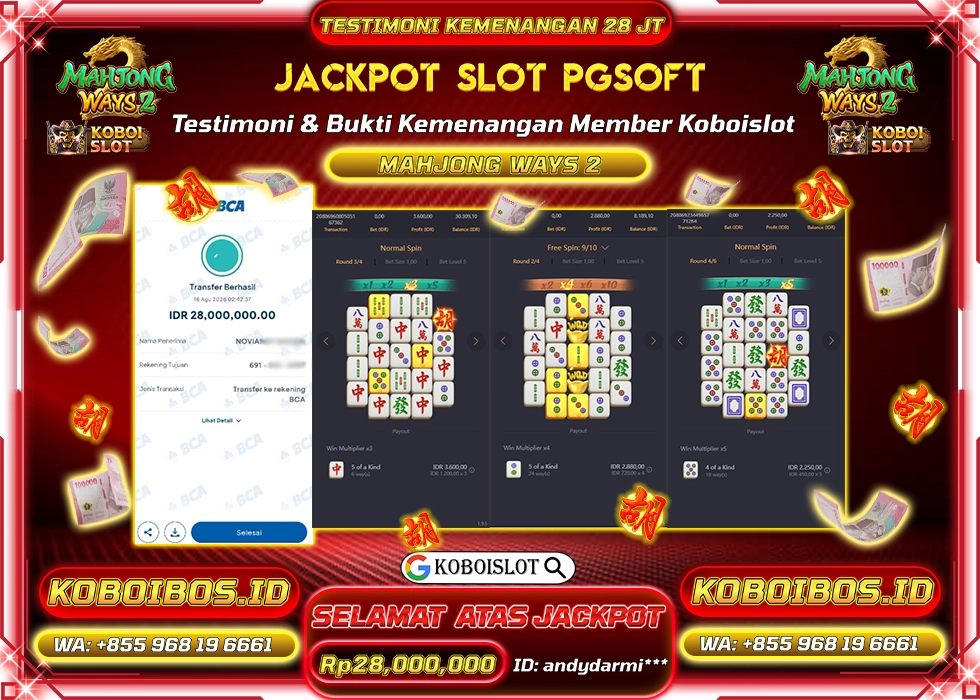 BUKTI KEMENANGAN andydarmi*** SLOT GACOR MAHJONG WAYS 2 Rp28.000.000,- LUNAS
